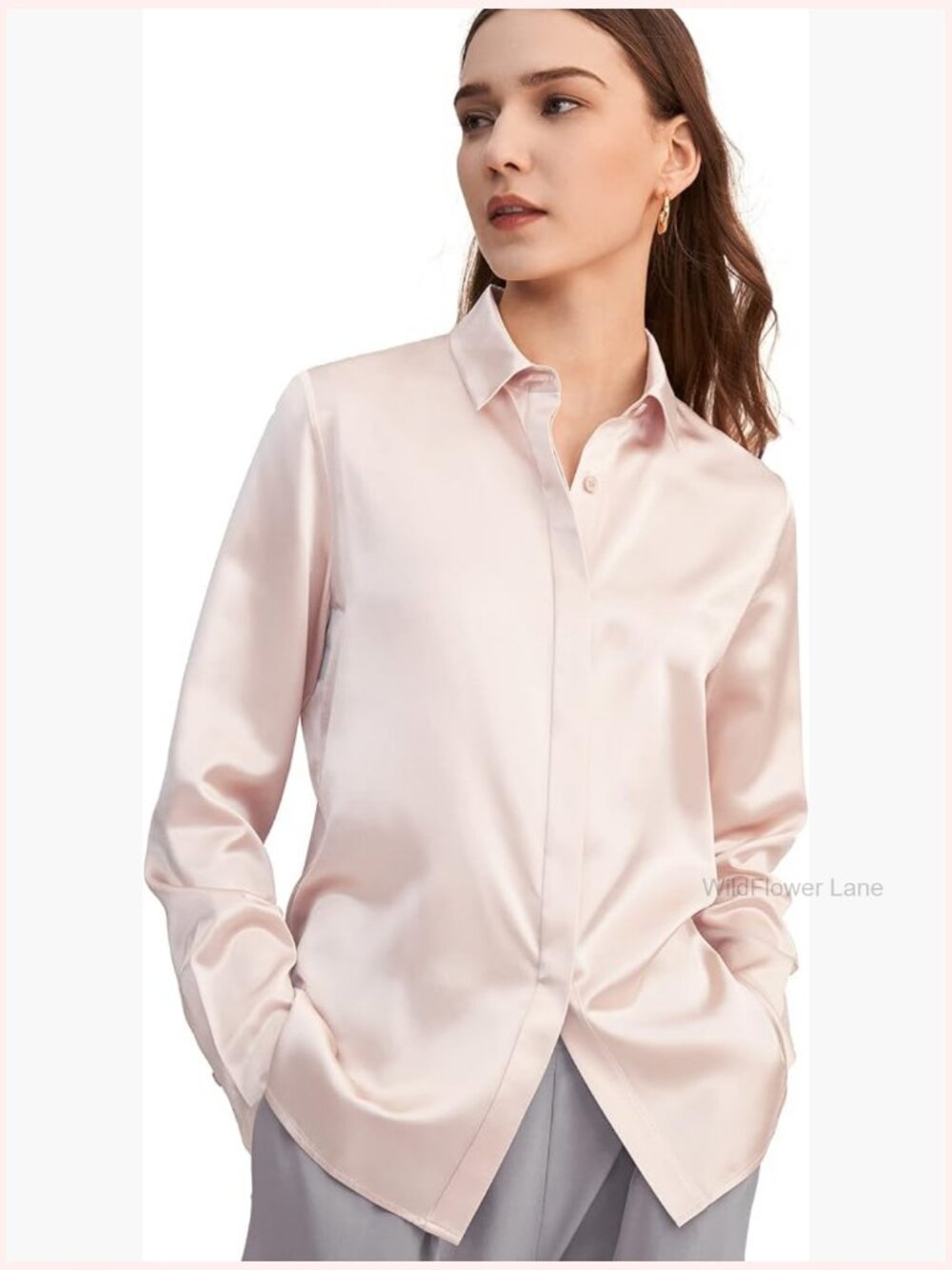 100% Mulberry Silk Long Sleeve Button Down Blouse - Picture 1 of 7